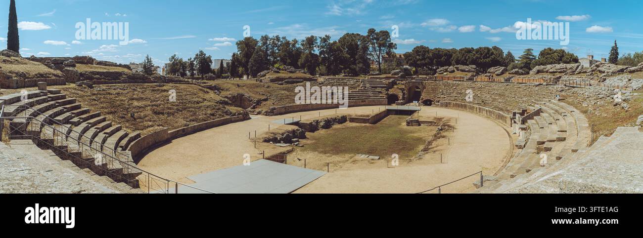 Panoramic view of the ancient Roman Amphitheatre of Merida, a UNESCO ...