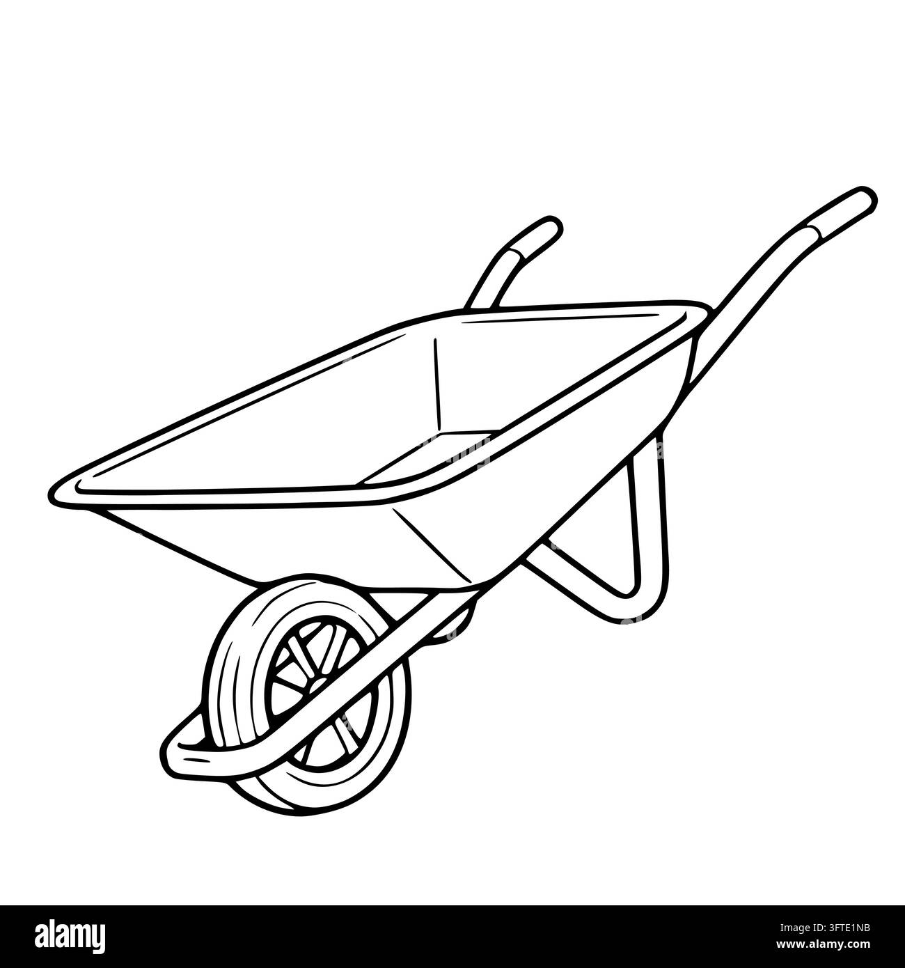 Wheelbarrow isolated vector illustration, black and white line art of a ...