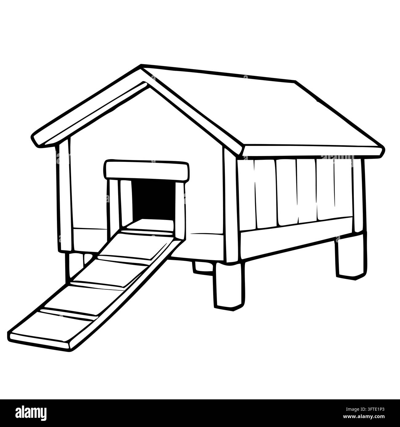 Isolated chicken coop vector illustration with ramp and wooden ...