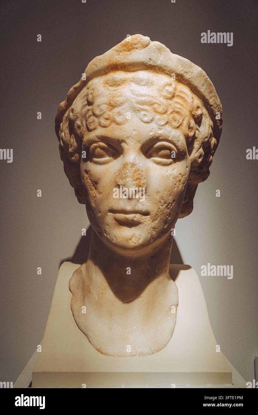 Ancient Roman marble bust of a woman exhibited in the National Museum ...