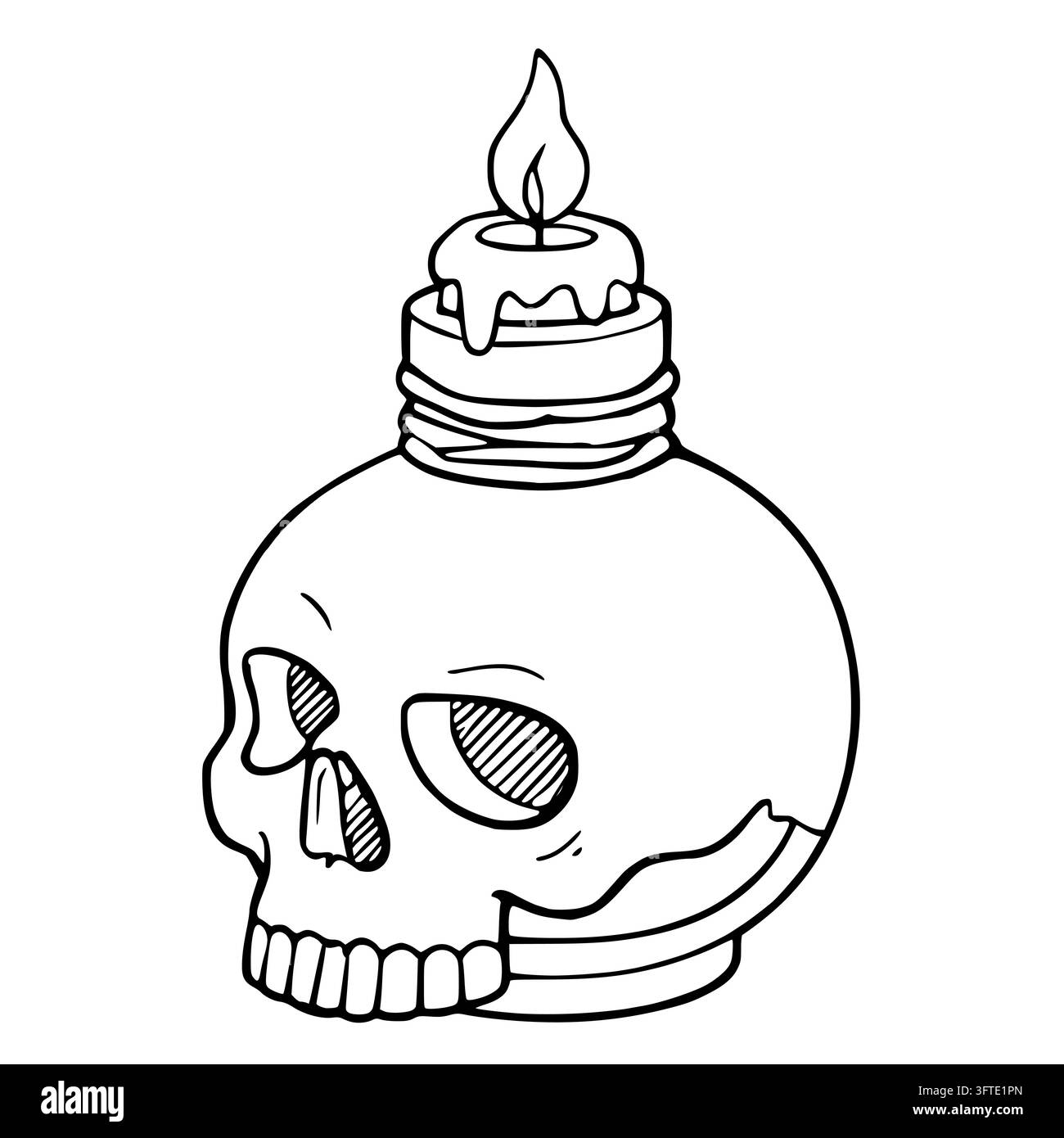 Vector illustration of a human skull candle with a burning flame, hand ...