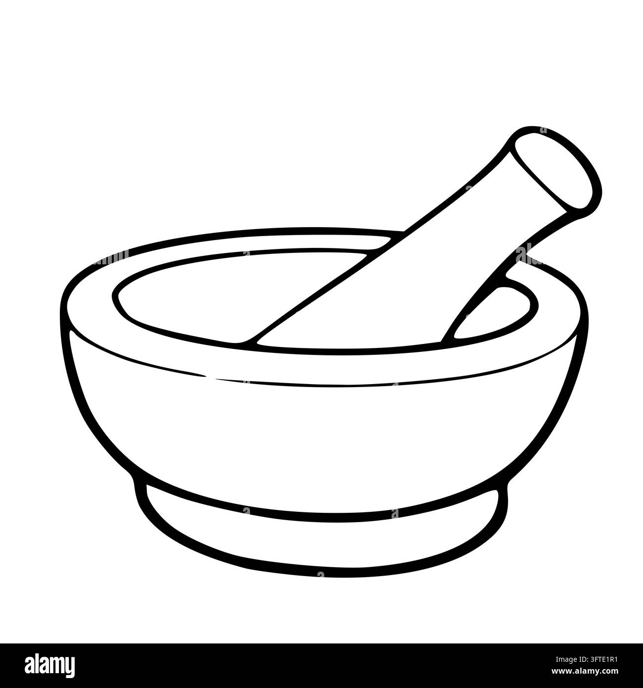 Mortar and pestle vector illustration, simple black line icon for ...