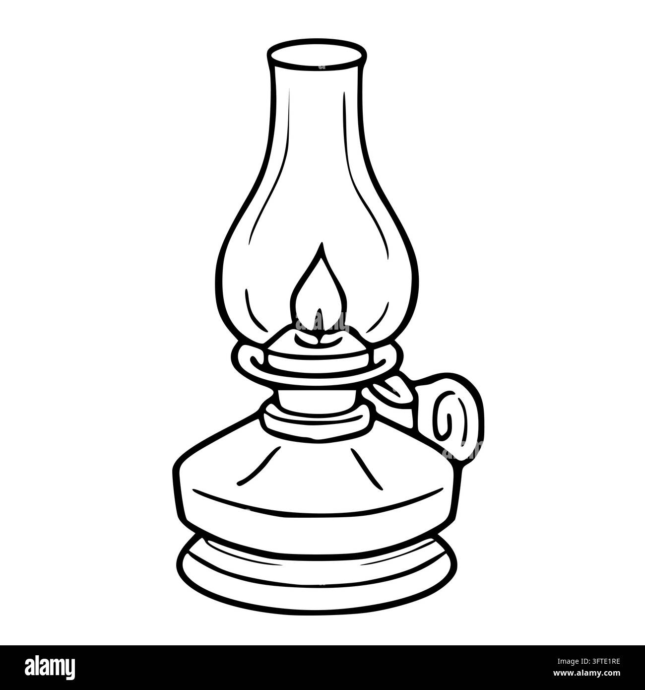 Vintage oil lamp vector illustration with glowing flame and detailed ...