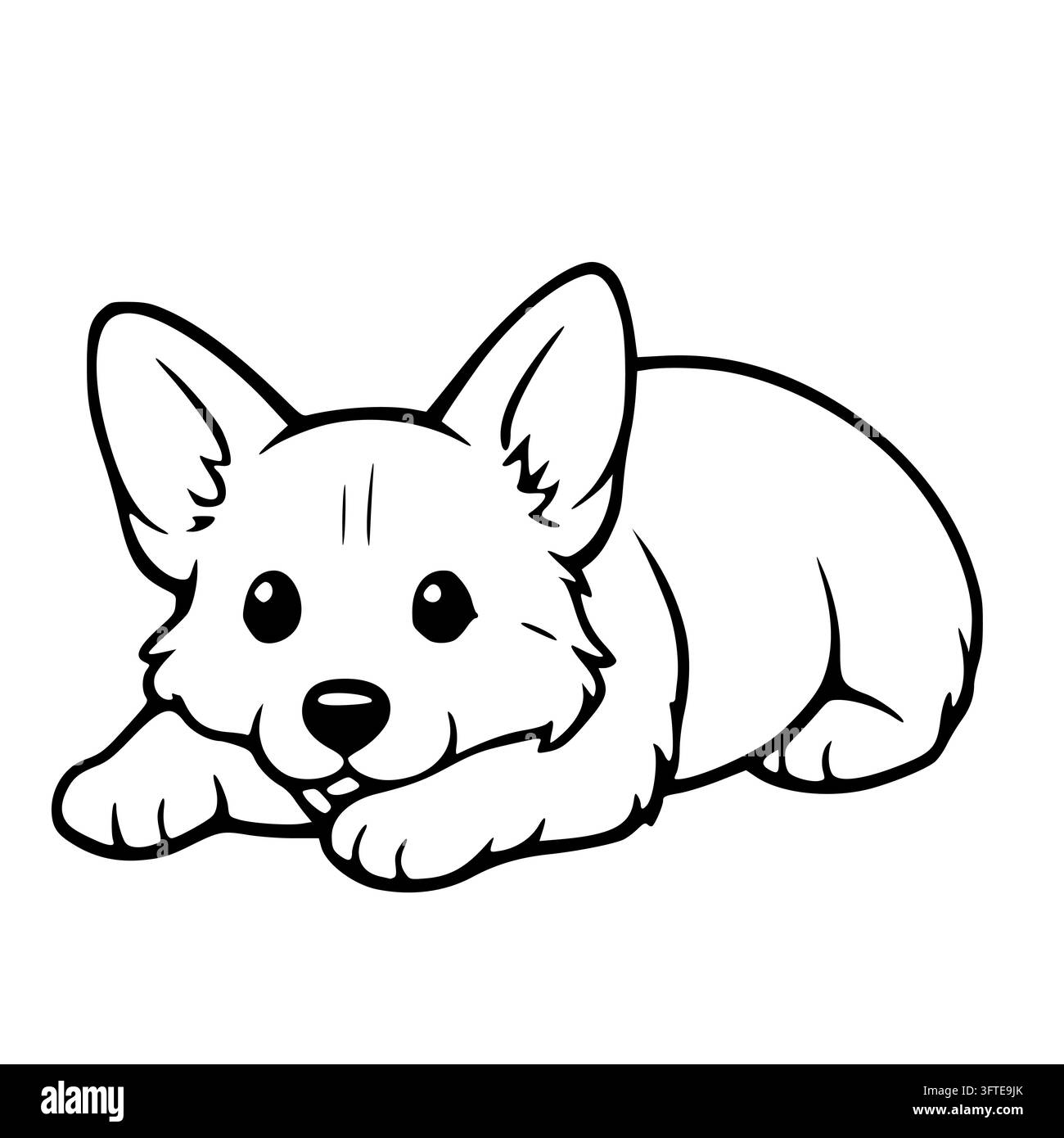Cute Corgi puppy vector outline illustration, simple black and white ...