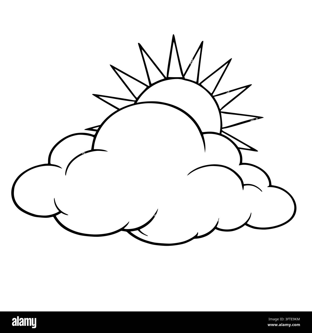 Sun behind cloud vector illustration, simple black and white weather ...