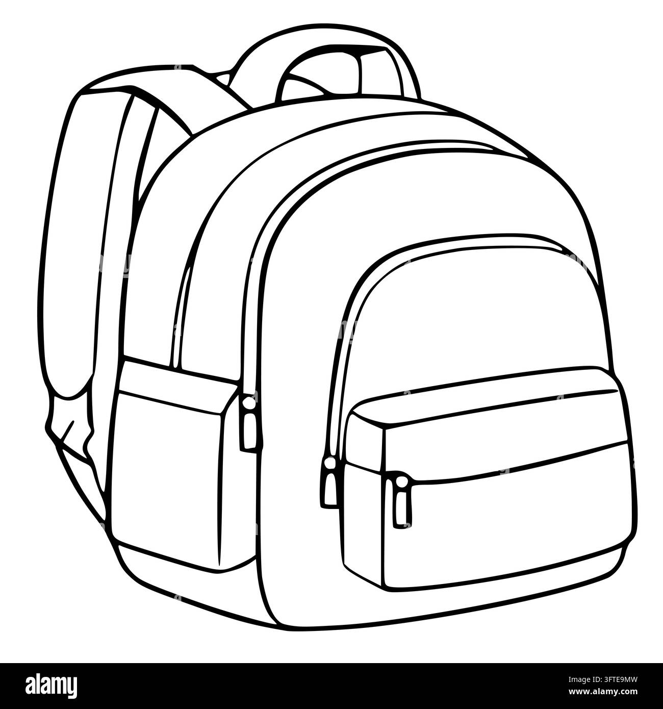 Simple school backpack vector illustration, black and white line art ...