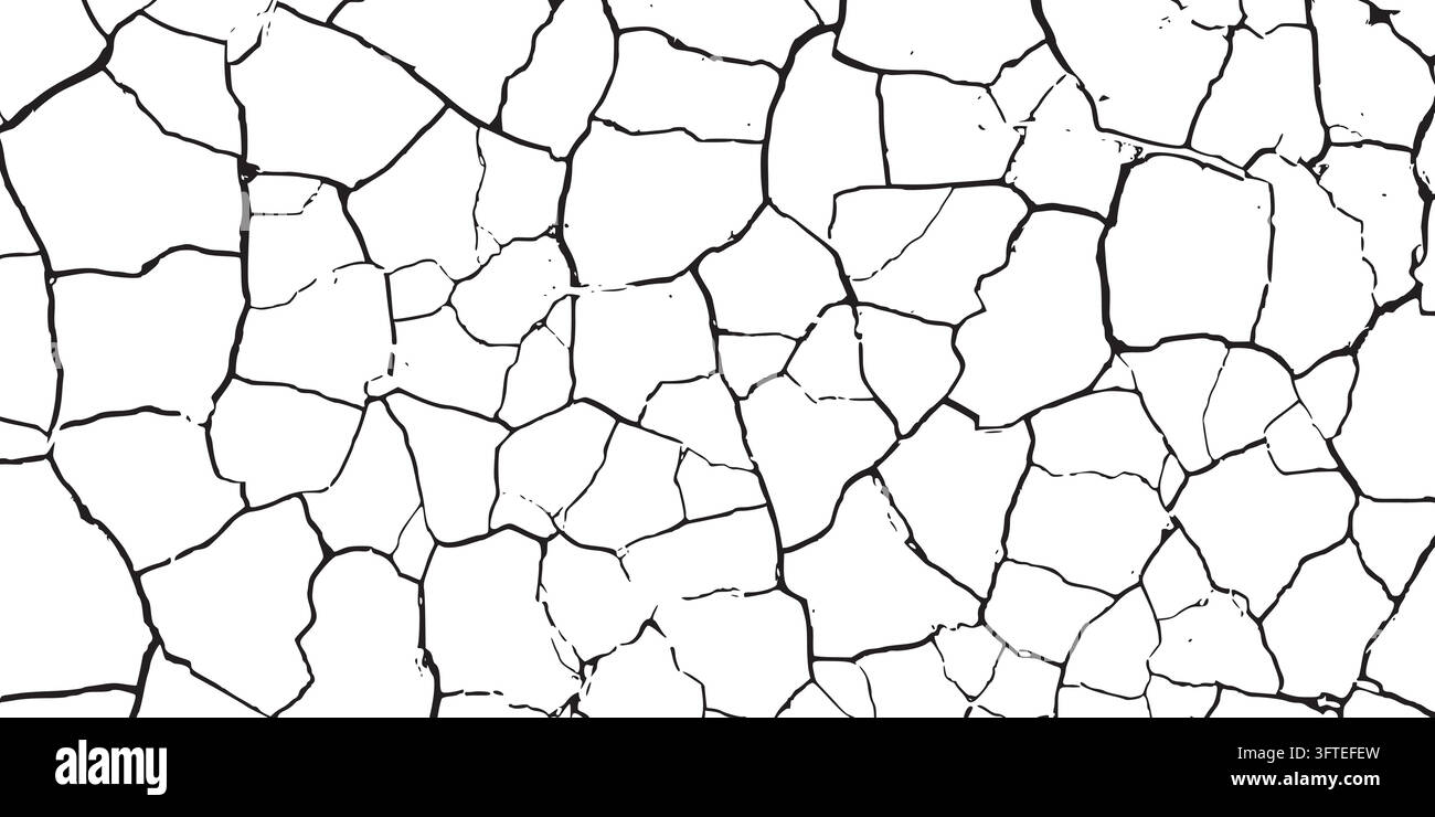 Dry cracked ground texture with split earth pattern vector illustration background. Stock Vector