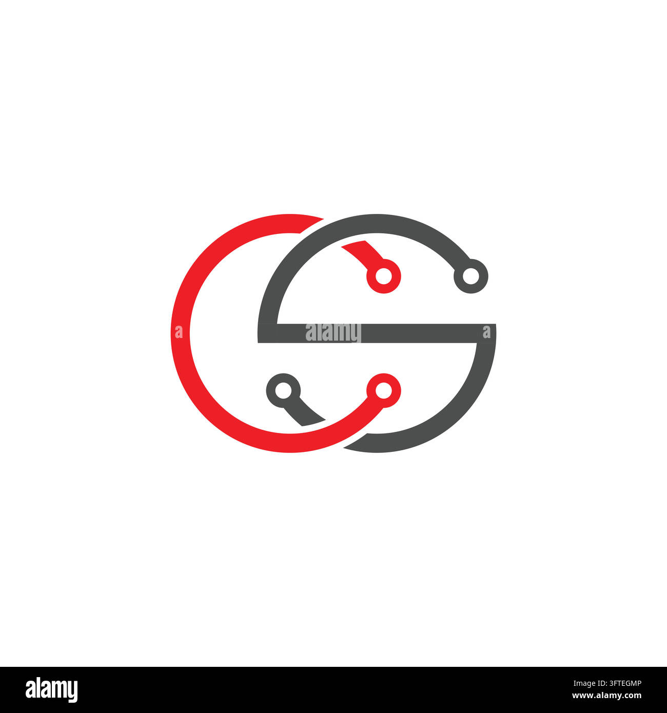 Round shaped tech letter CS circuit vector logo design template Stock Vector