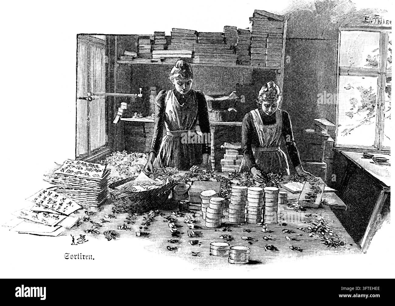 Historical labor scene in factory Black and White Stock Photos & Images ...