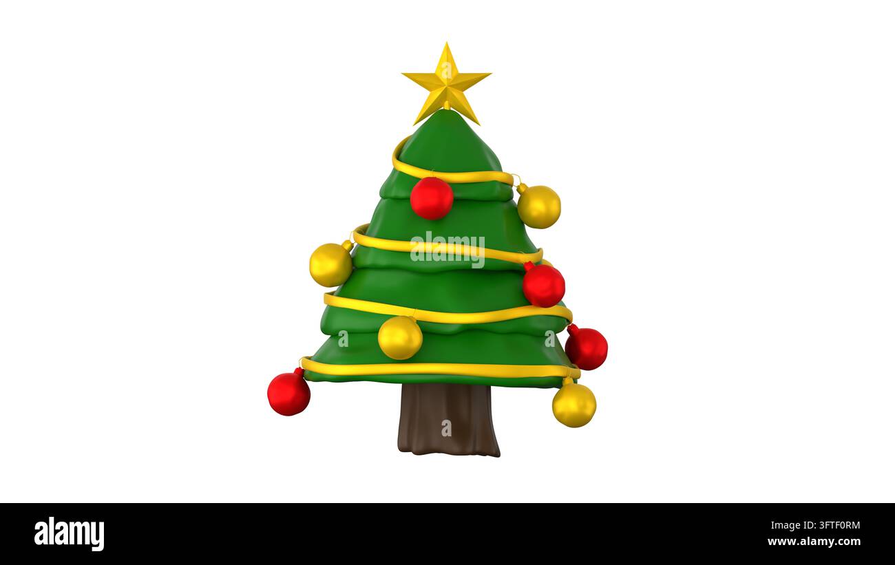 3d icon of a Christmas tree with decorations such as stars and balls ...