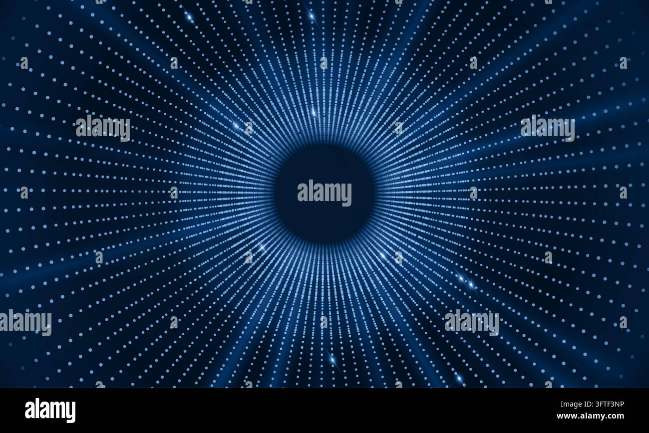 Technology background with blue circle tunnel and glowing dots ...