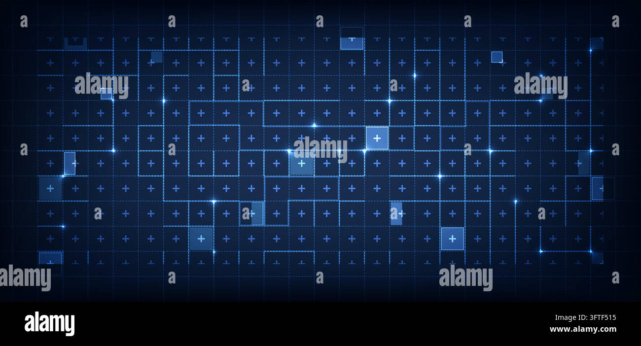 Blue tech grid background with glowing lines and dots. Digital ...