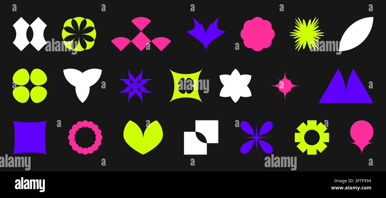 Bold Y2K abstract shapes with geometric flat icons. Modern brutalist ...