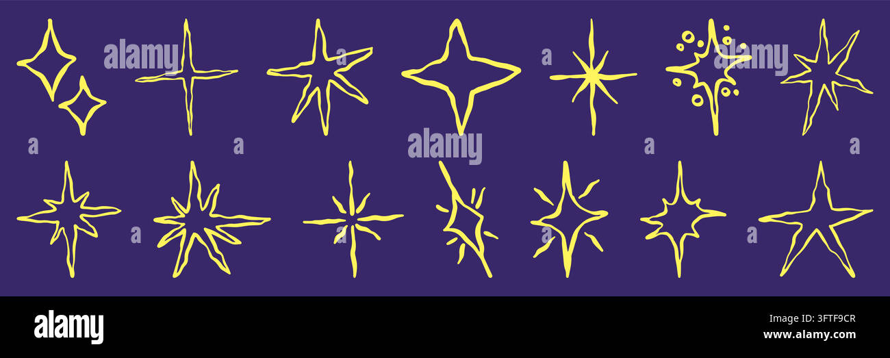Hand-drawn star doodles with sparkle effects. Sketch-style icons with ...