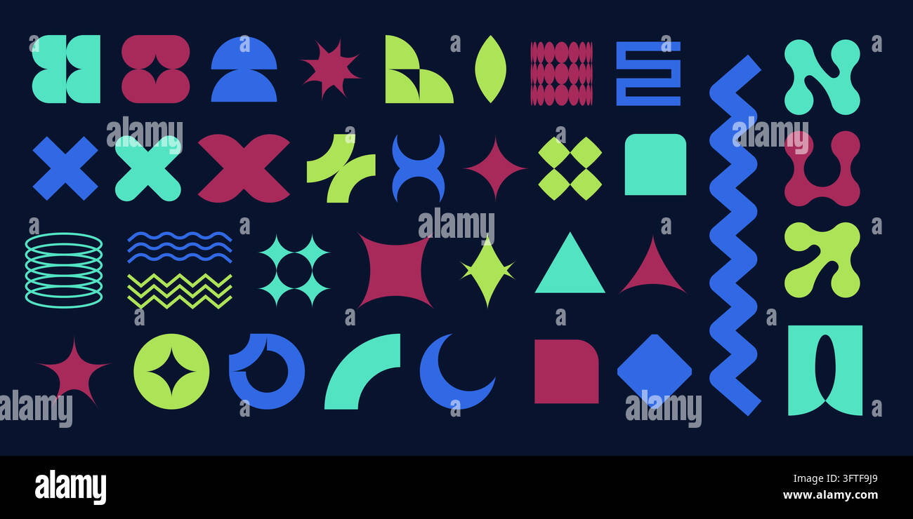 Bold Y2K abstract shapes with geometric flat icons and brutalist ...