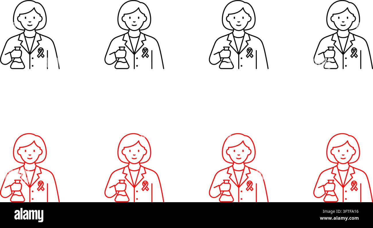 Black and red outline vector icon set featuring female doctor ...