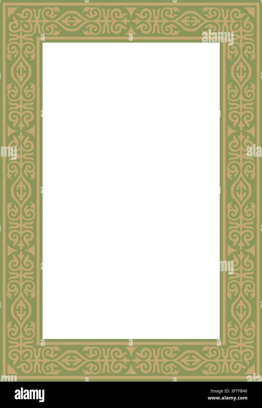 Racktangle Vector Kazakh national square gold and green frame with an ethnic pattern. The ...