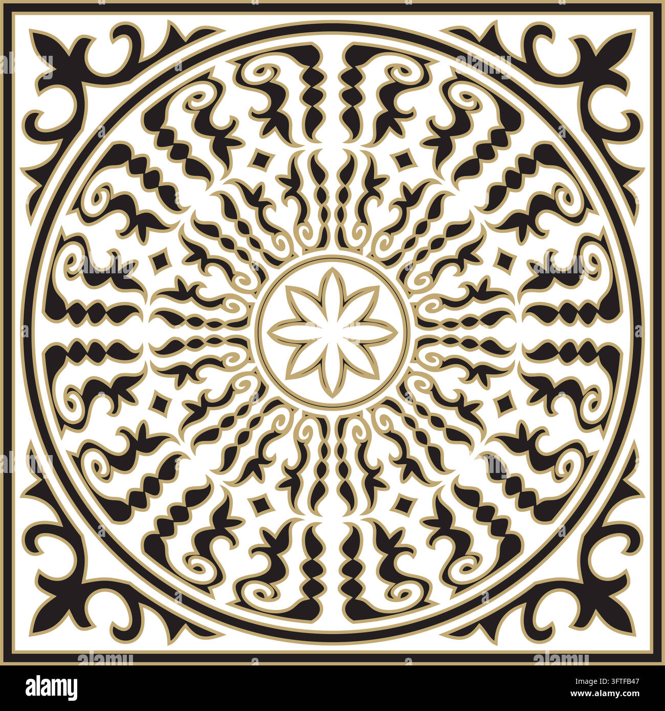 Racktangle Vector Kazakh national square gold and black ornament frame. Ethnic pattern ...