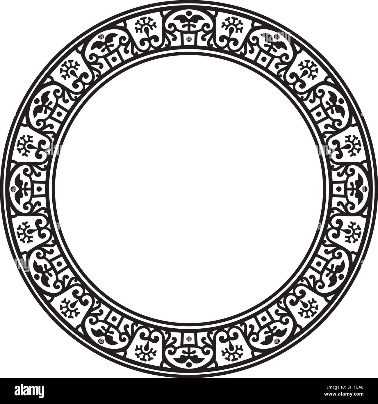 Vector round black monochrome border, frame, Pompeii ring. Circle ...