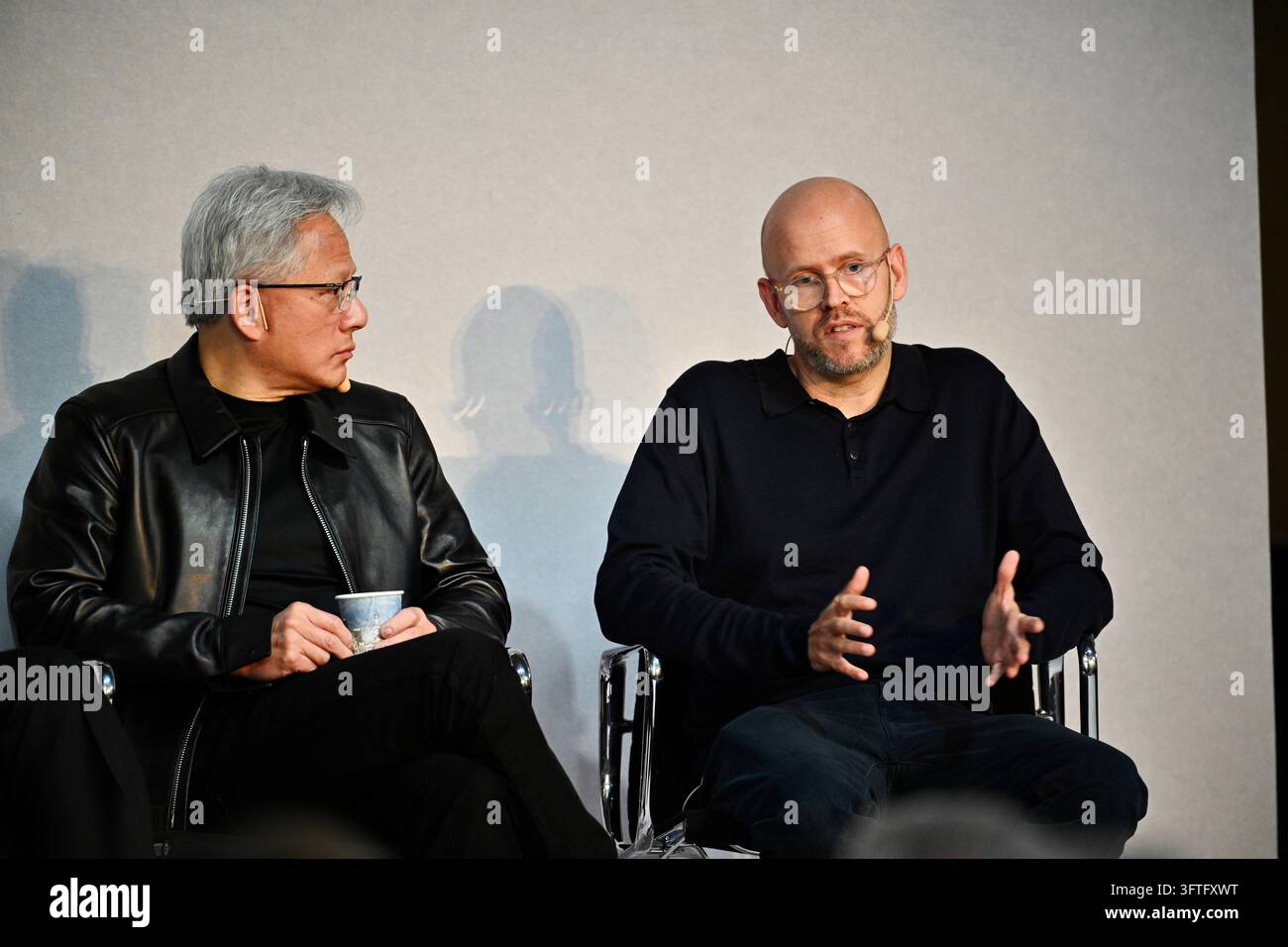 Jensen Huang, CEO of Nvidia, and Daniel Ek, founder of Spotify, during ...