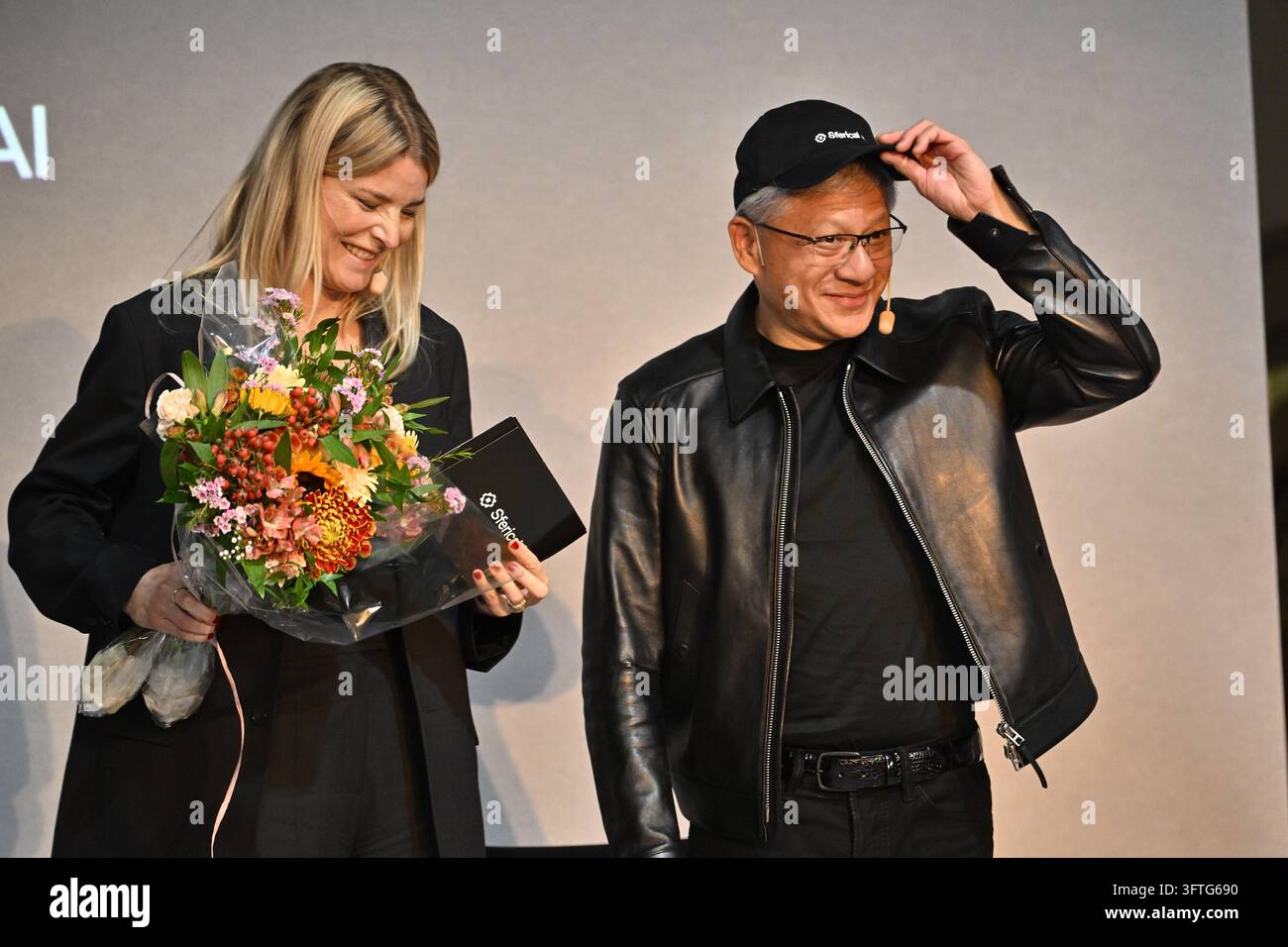 Jenny Nordlöw, CEO of Sferical AI, Jensen Huang, CEO of Nvidia, during ...