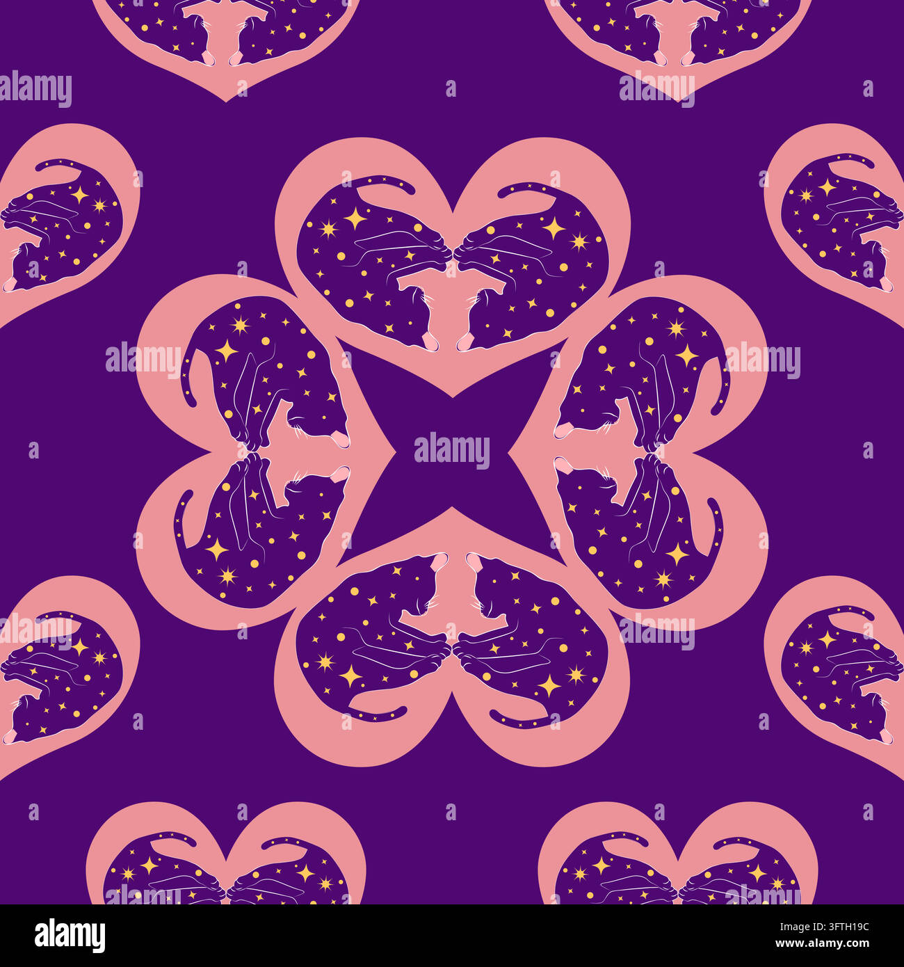 Mystical seamless pattern of cats in boho style, silhouette collection ...
