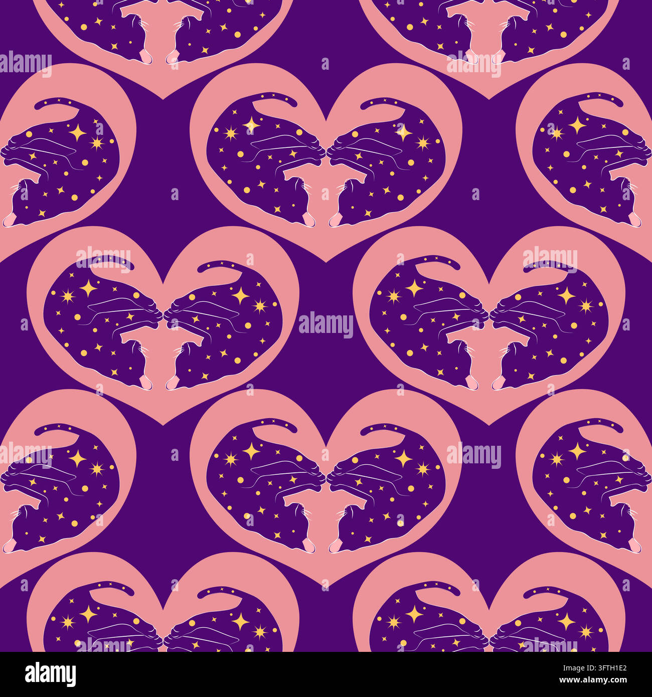 Mystical seamless pattern of cats in boho style, silhouette collection ...