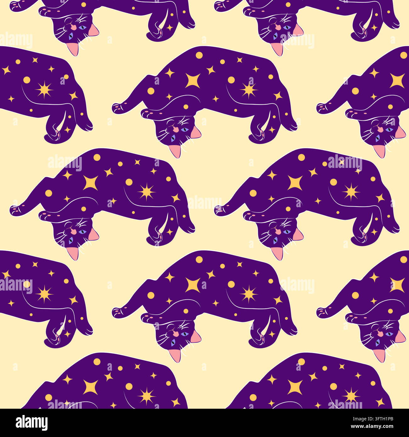 Mystical seamless pattern of cats in boho style, silhouette collection ...