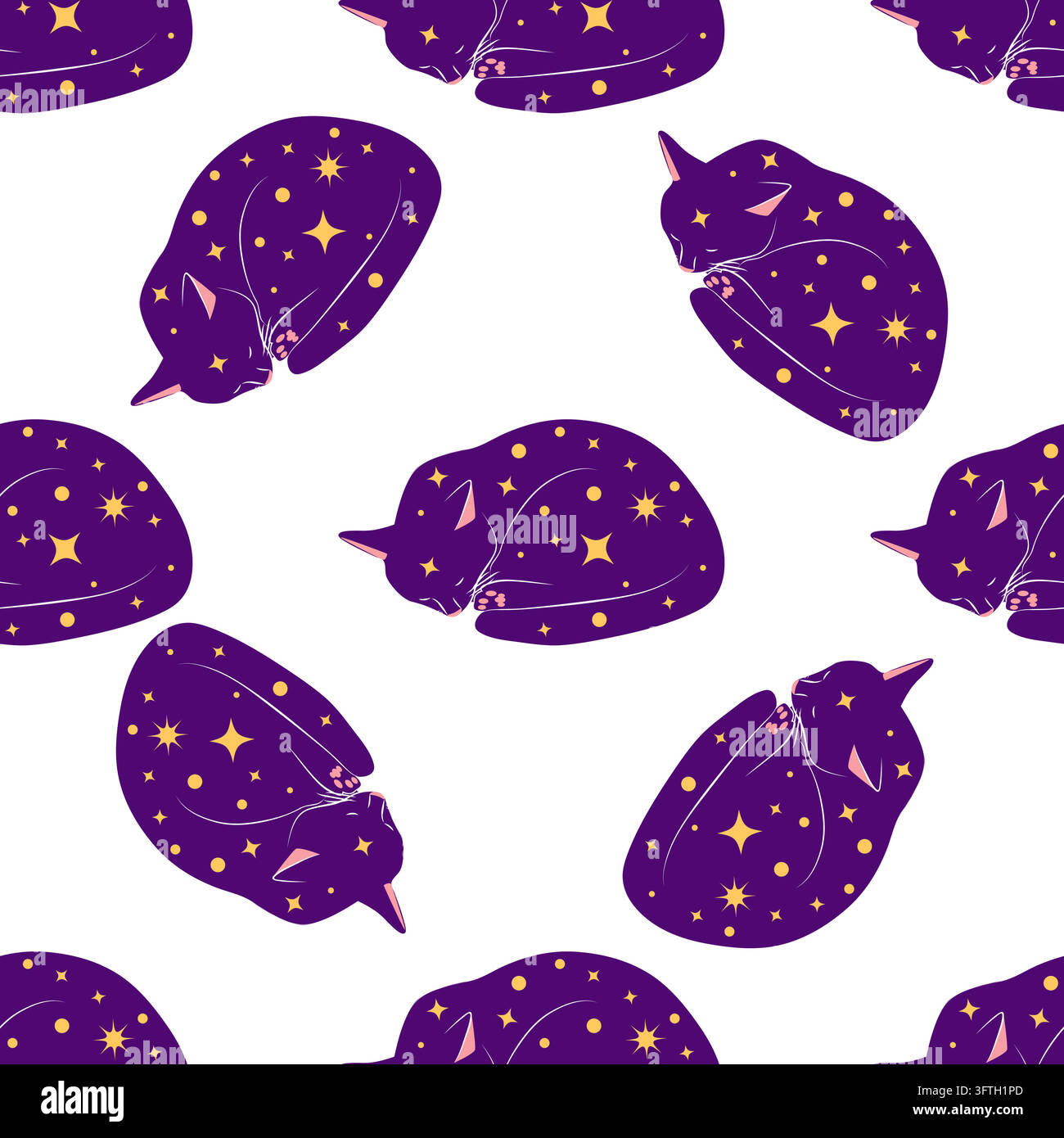 Mystical seamless pattern of cats in boho style, silhouette collection ...