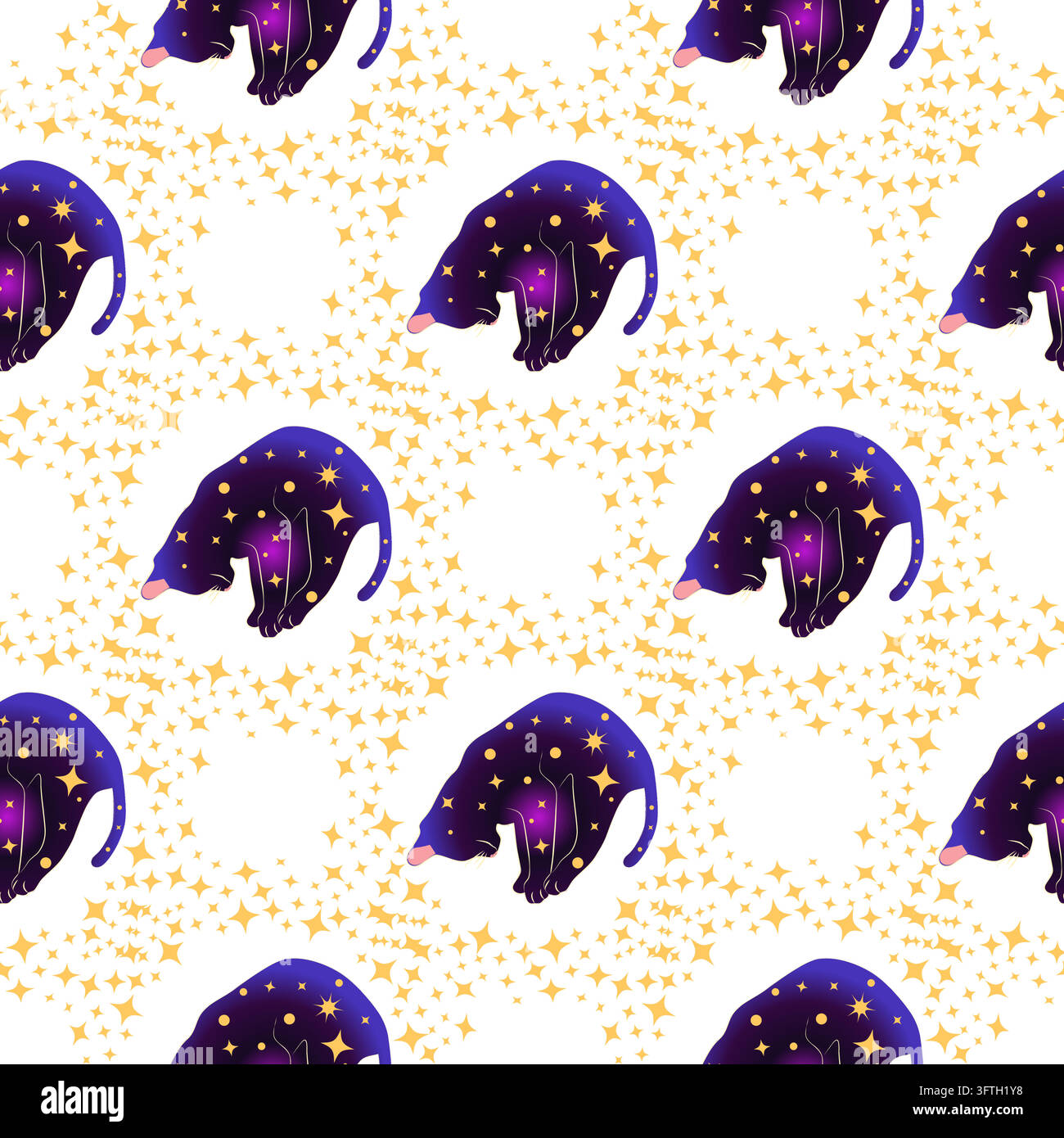 Mystical seamless pattern of cats in boho style, silhouette collection ...