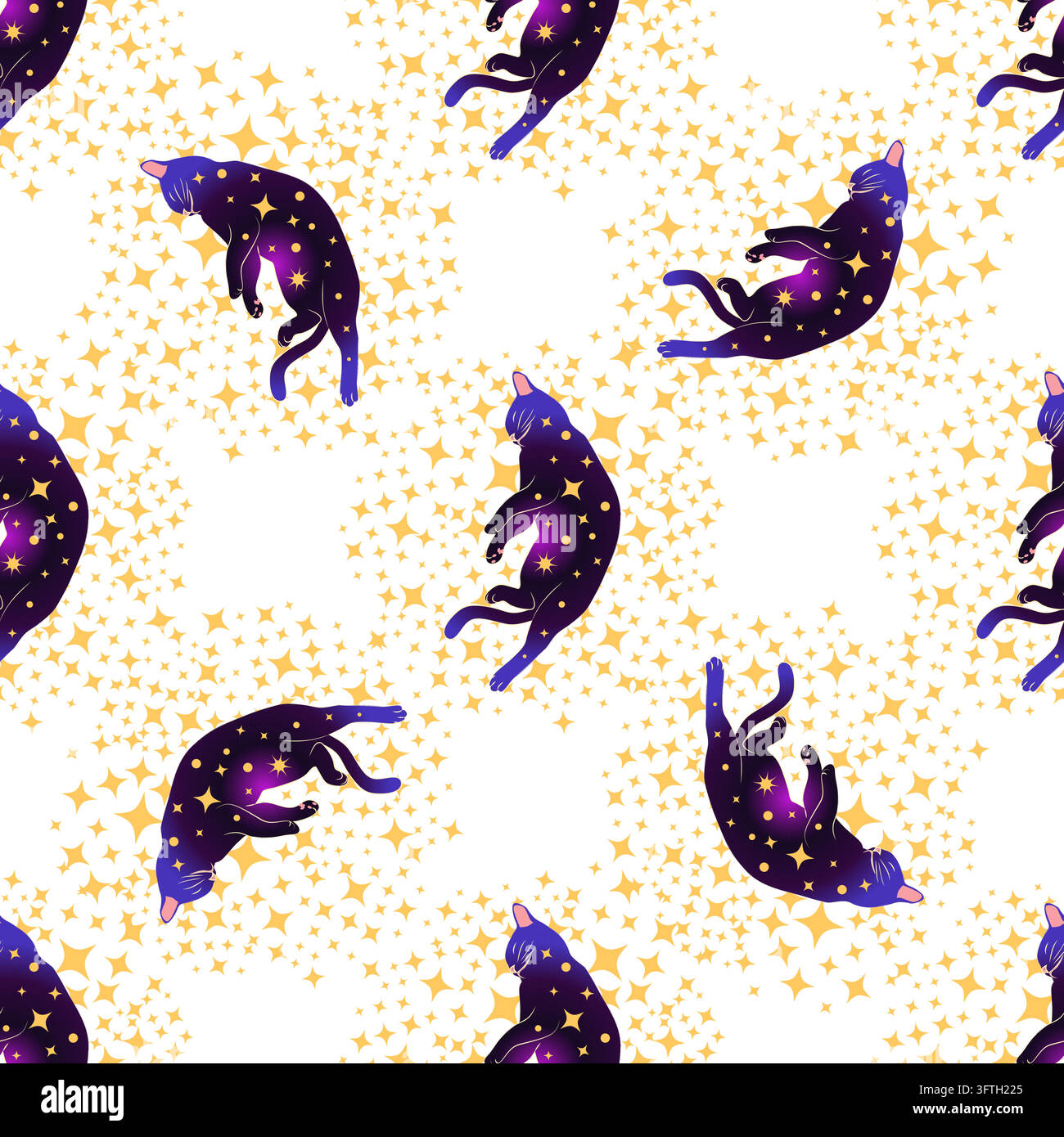 Mystical seamless pattern of cats in boho style, silhouette collection ...