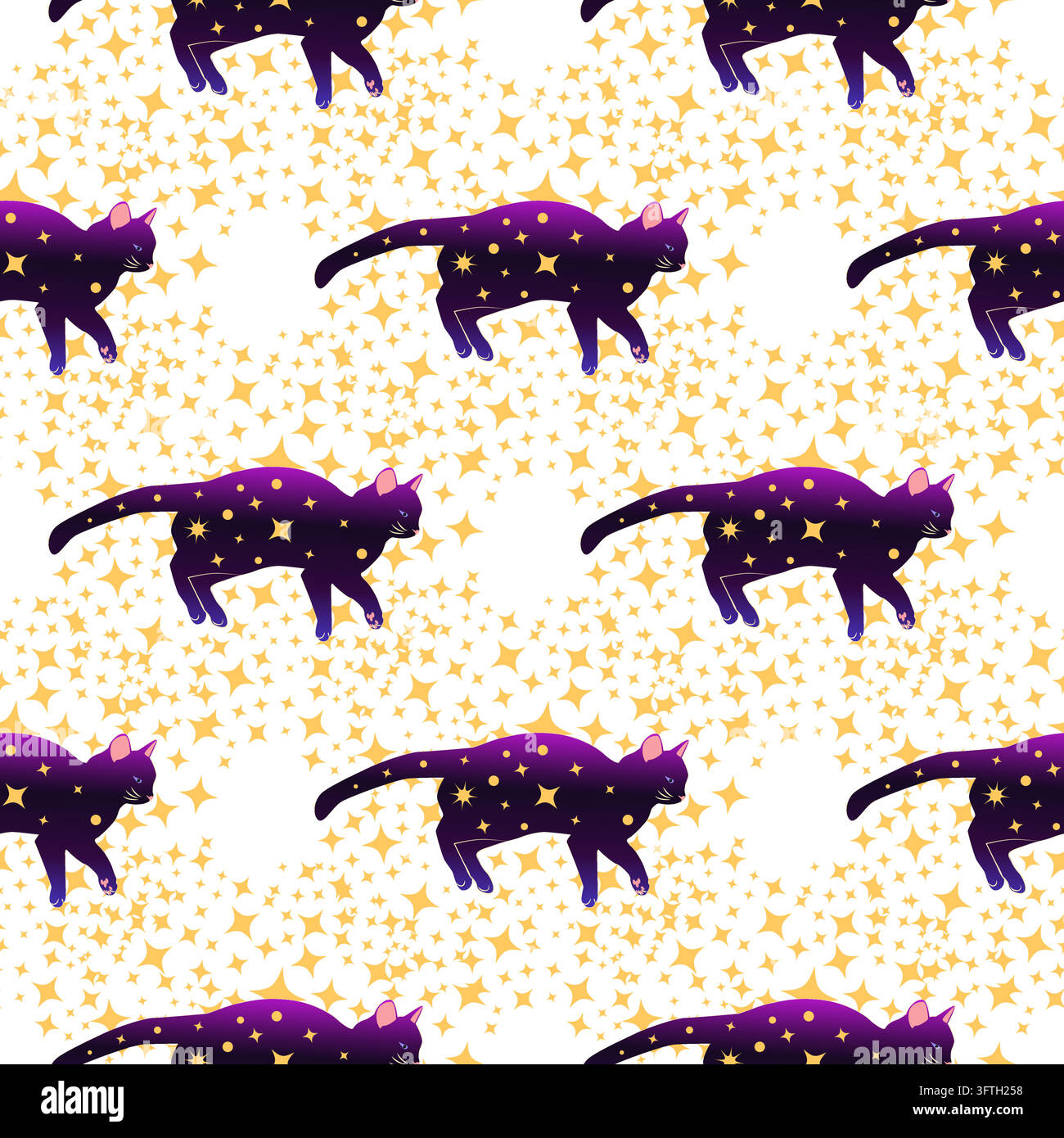 Mystical seamless pattern of cats in boho style, silhouette collection ...