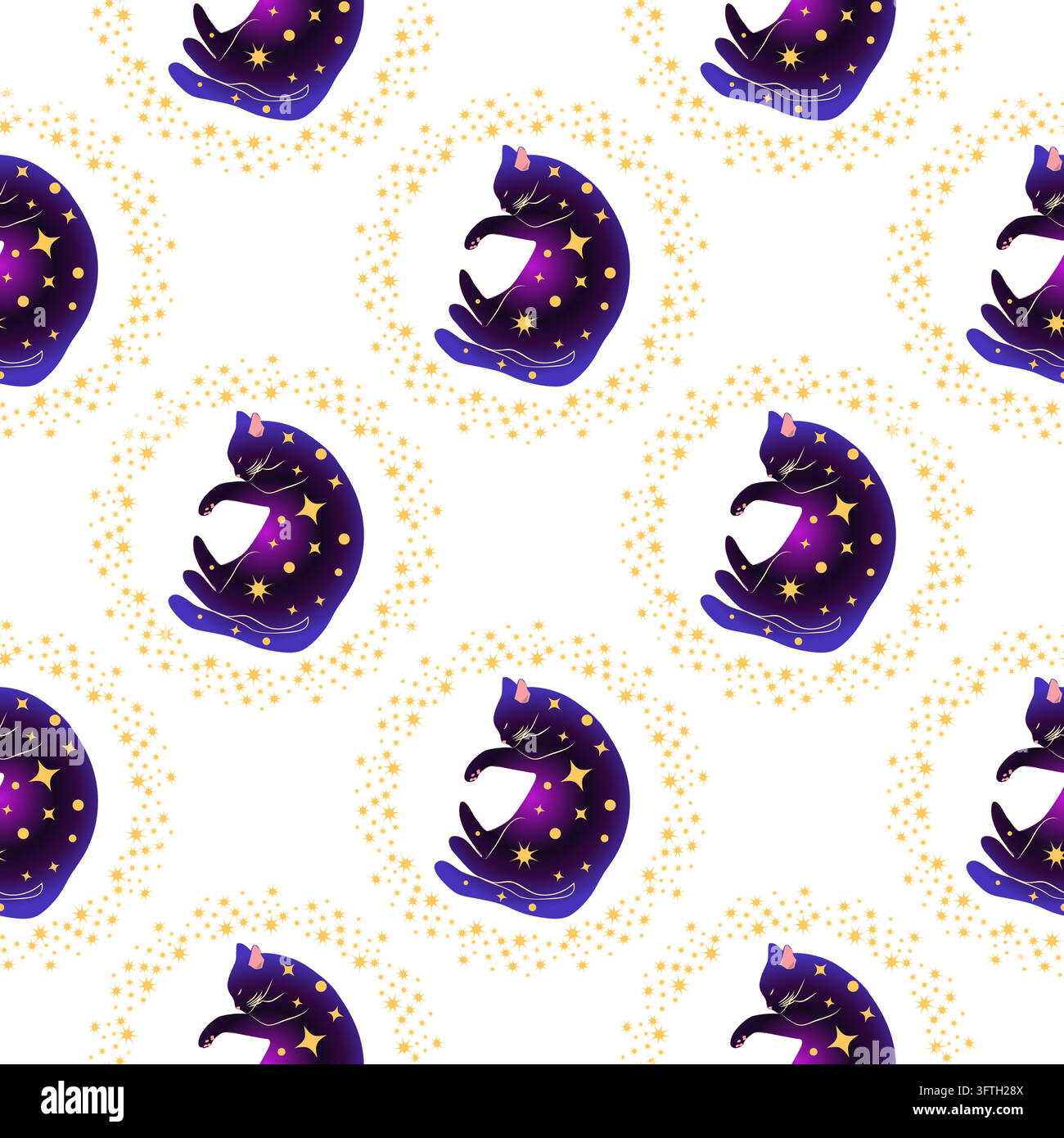 Mystical seamless pattern of cats in boho style, silhouette collection ...