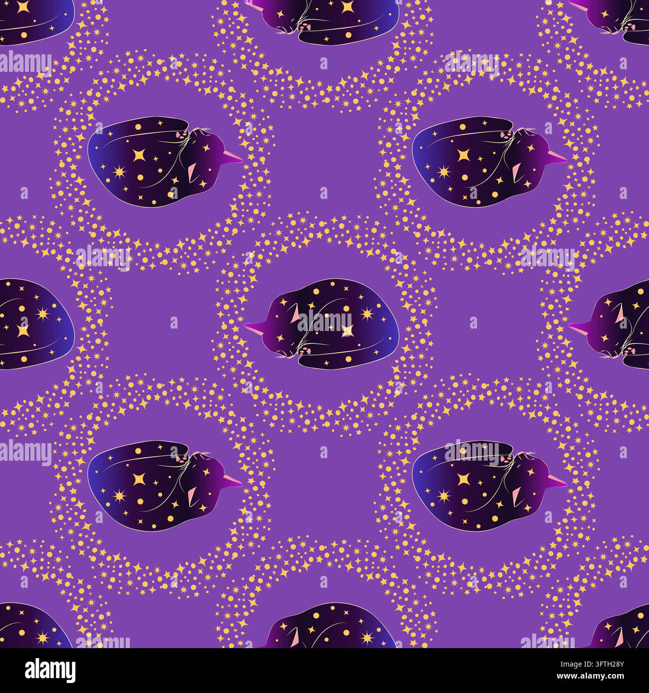 Mystical seamless pattern of cats in boho style, silhouette collection ...
