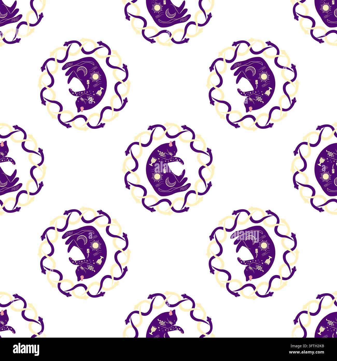 Mystical seamless pattern of cats in boho style, silhouette collection ...