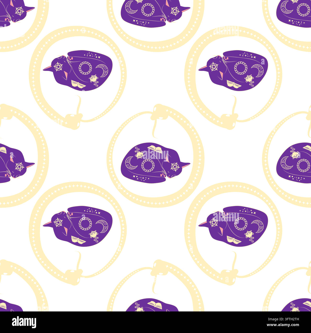 Mystical seamless pattern of cats in boho style, silhouette collection ...