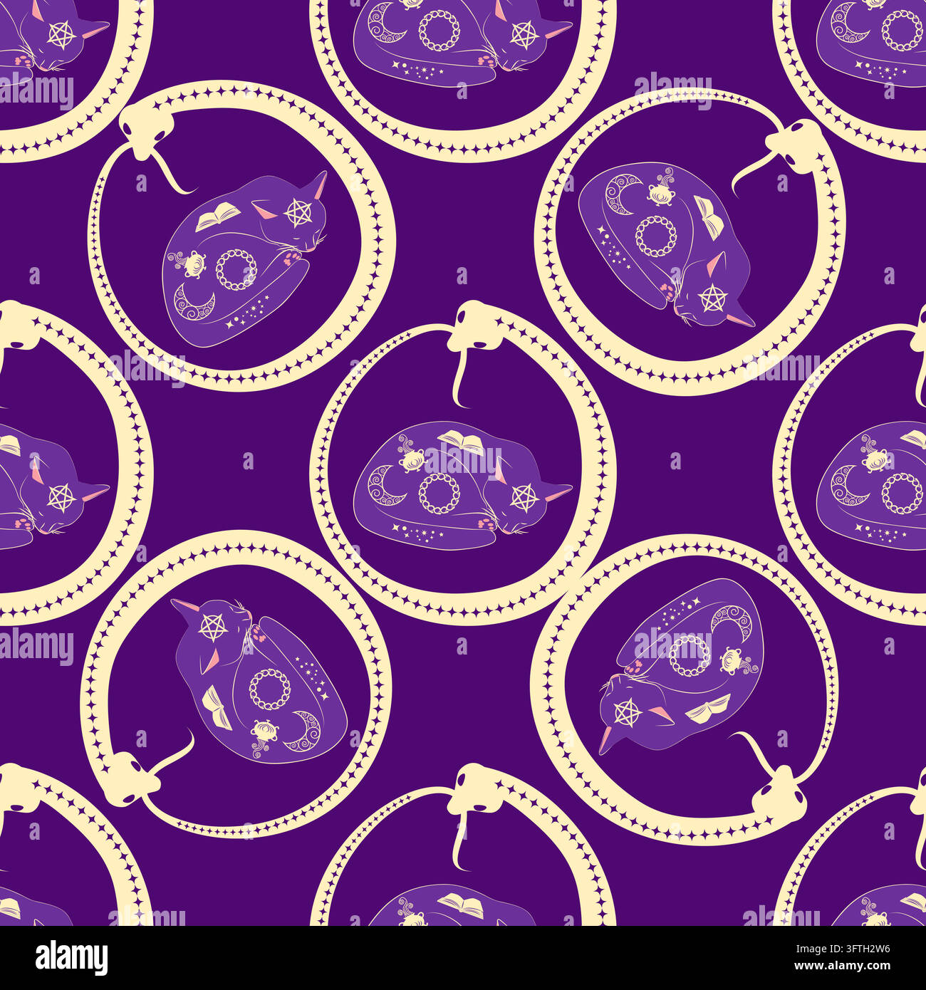 Mystical seamless pattern of cats in boho style, silhouette collection ...