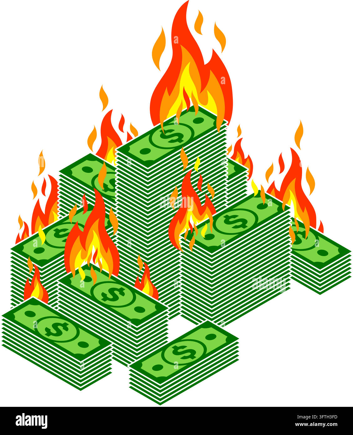 simple burning big pile of stacks of green bank currency cash money ...