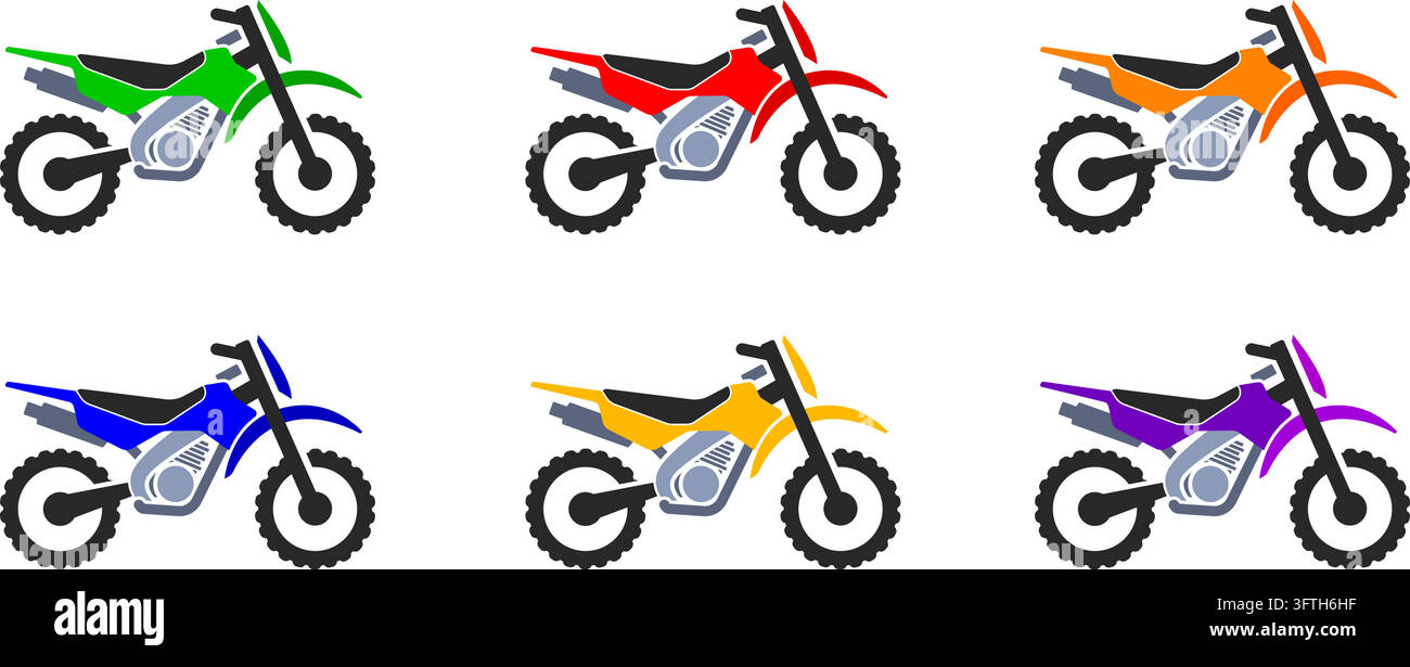 simple motorcycle motocross dirtbike various colors silhouette side ...