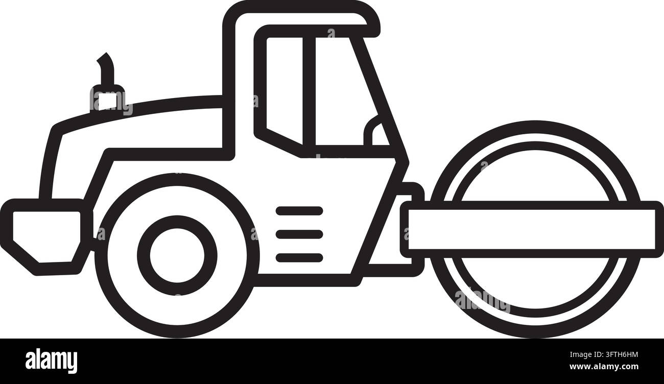 simple road steam roller icon line drawing side view simplified vector ...