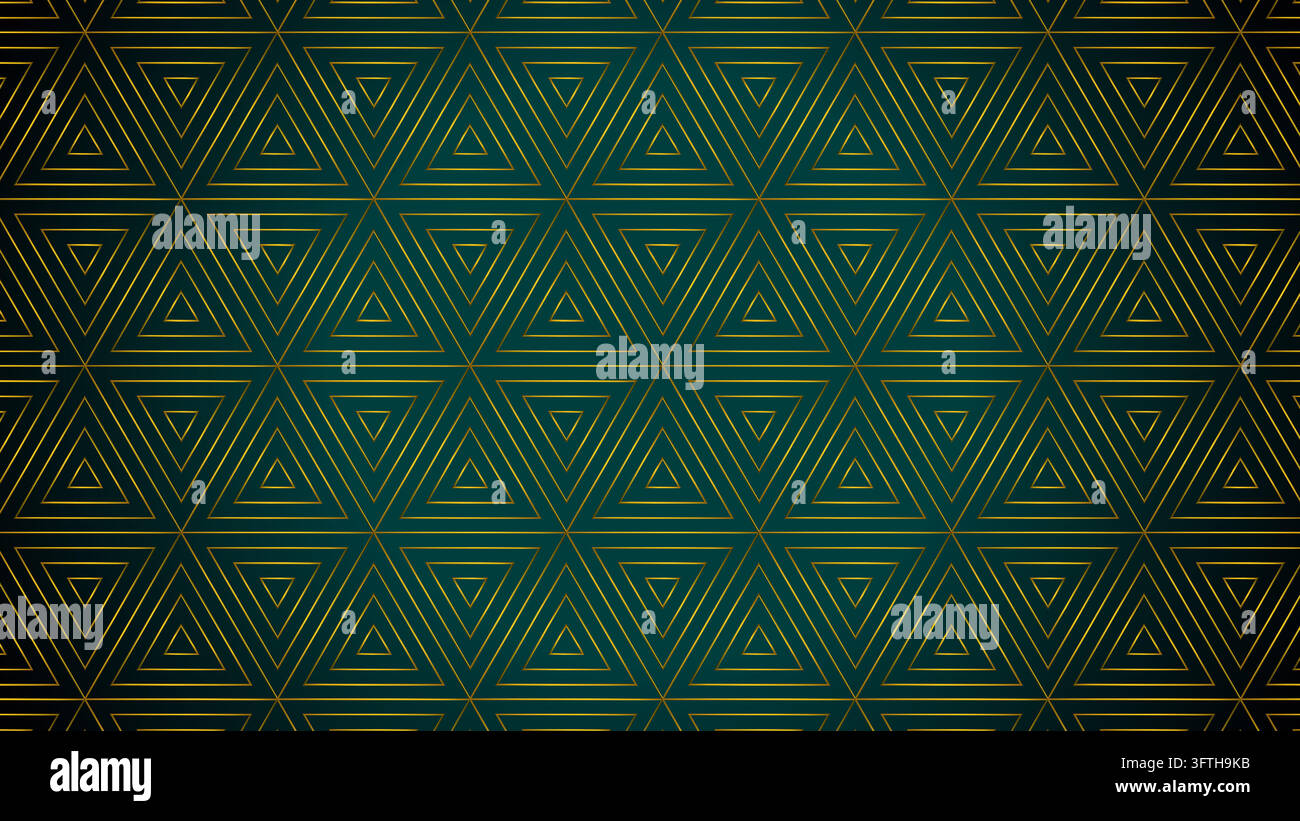 Seamless triangles pattern, opulent premium decorative vector background. Bright golden 3d metallic lines effect. Stock Vector