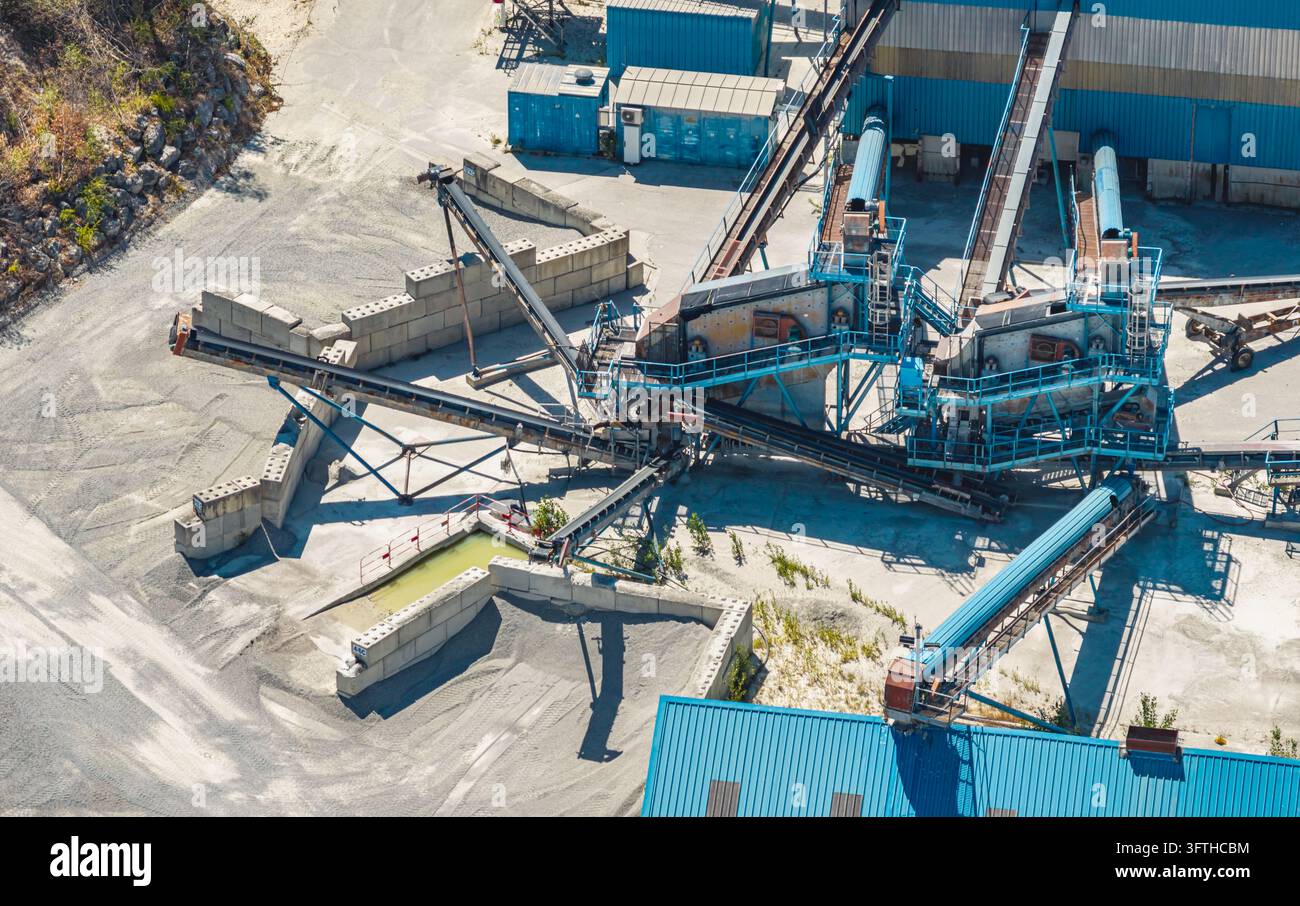 Aggrated Aerial view of an industrial aggregate screening plant with vibrating ...
