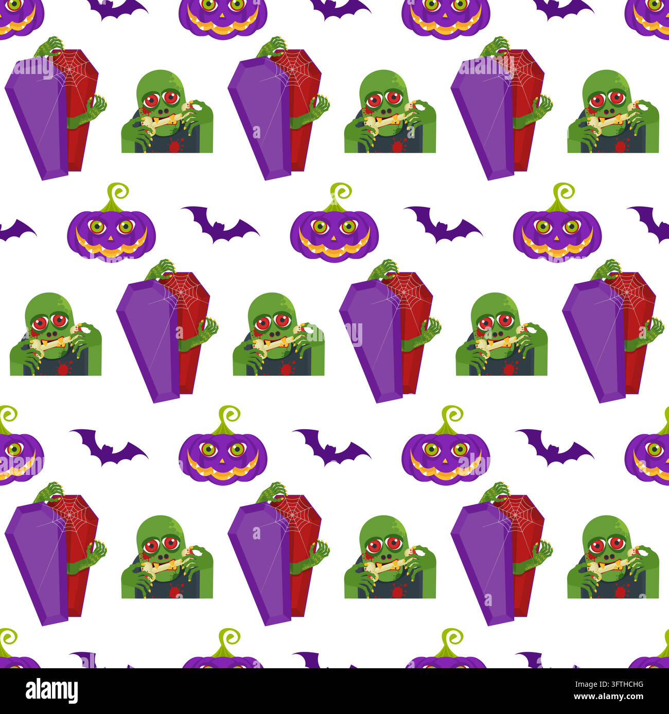 Halloween seamless pattern with zombie and purple coffins. Transparent ...
