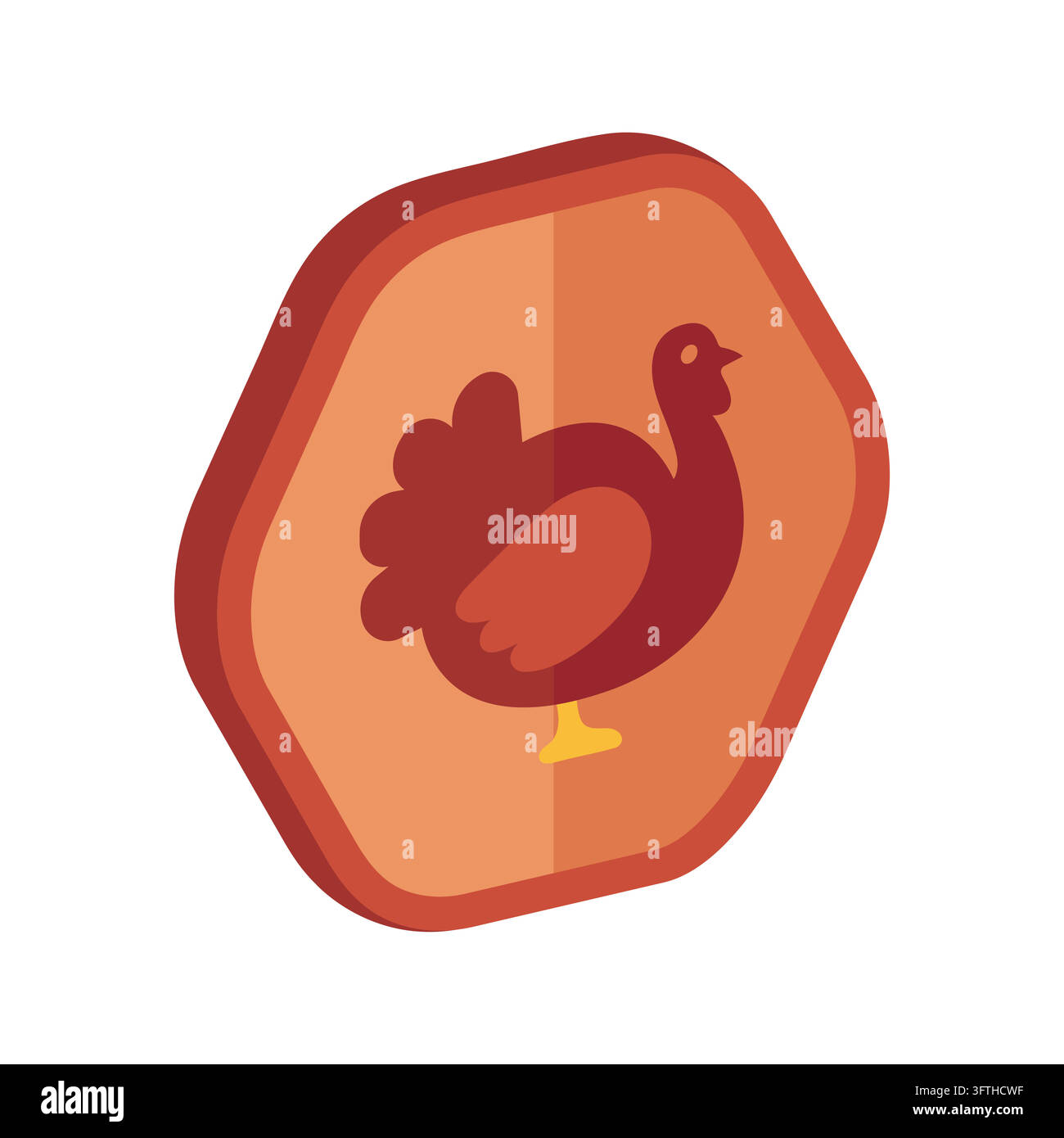 Isometric Turkey Icon on Orange Hexagon Button on white background ...