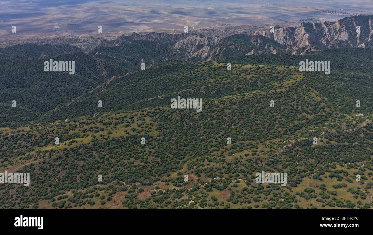 Aerial view of Vashlovani National Park, showcasing rolling hills ...