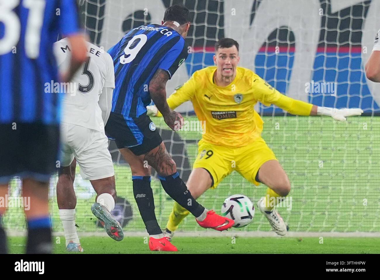 Atalanta's Gianluca Scamacca scores during the Conference League soccer ...