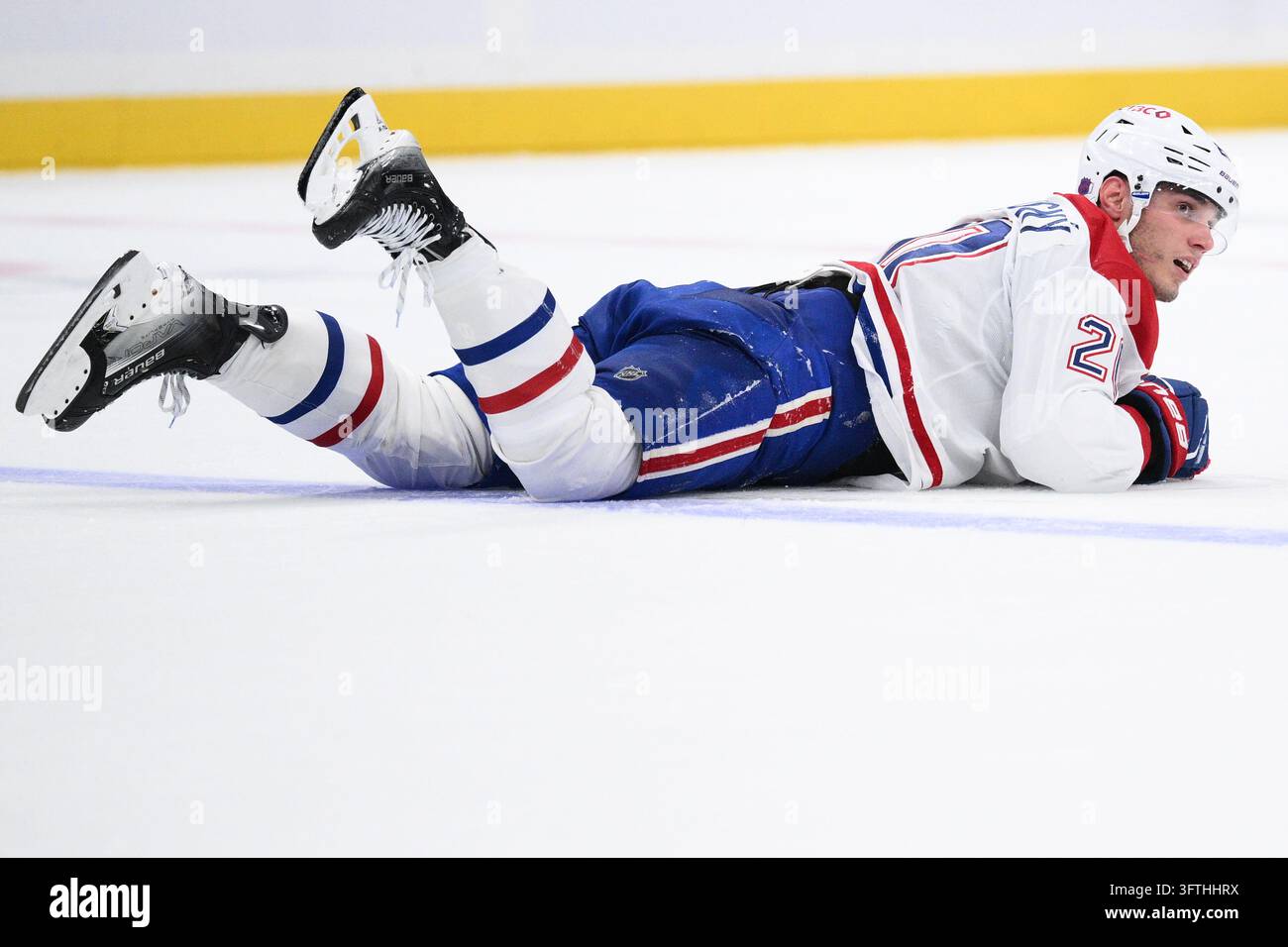 Second Left Sign Montreal Canadiens left wing Juraj Slafkovsky (20) looks on during the ...