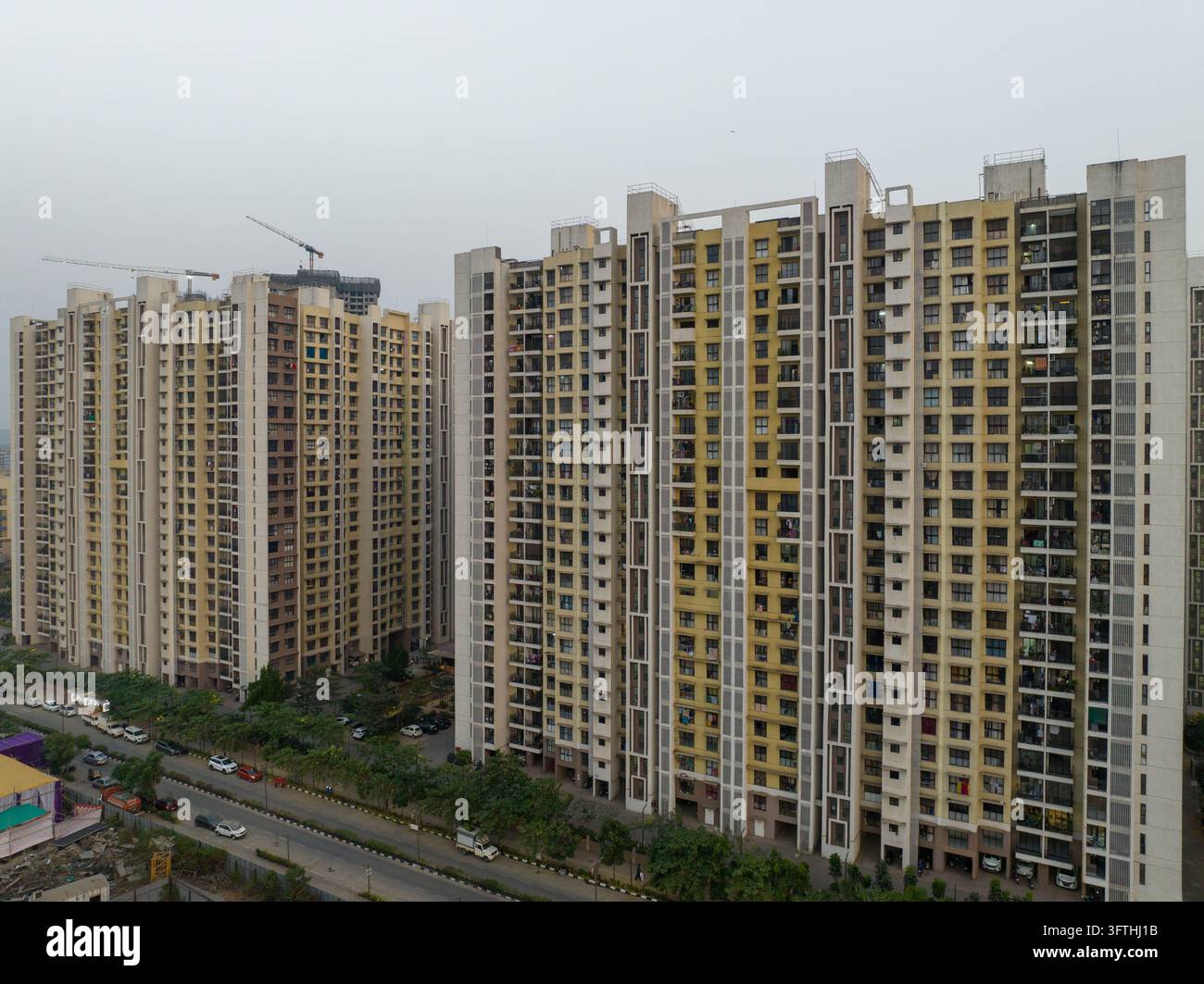 Aerial view of modern high-rise residential apartment complexes in a ...