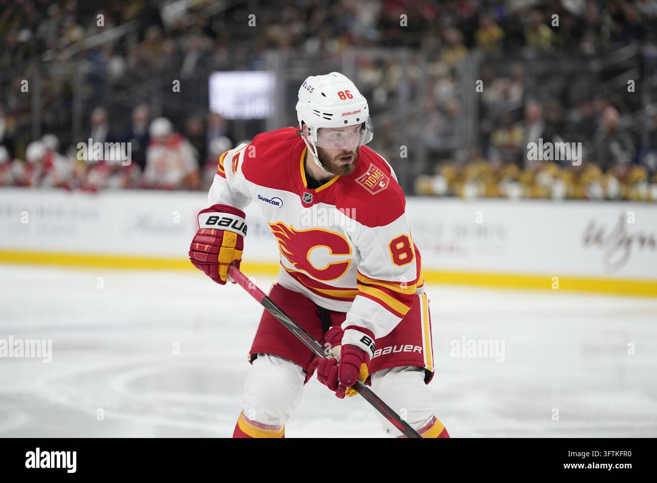 Second Left Sign Calgary Flames left wing Joel Farabee (86) plays against the Vegas ...