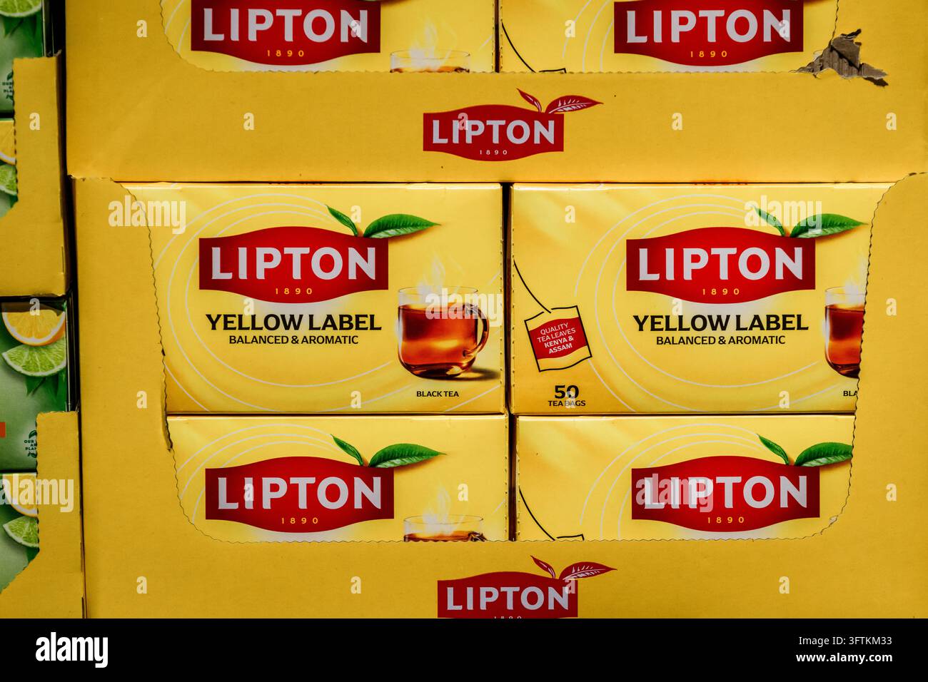 RIGA, LATVIA. 12th March 2026. Boxes of Lipton Yellow Label black tea ...